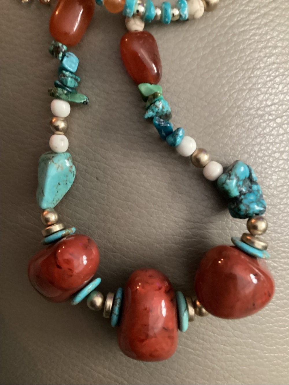 Artisan Crafted Turquoise & Stone Bead Statement Necklace - Picture 4 of 7